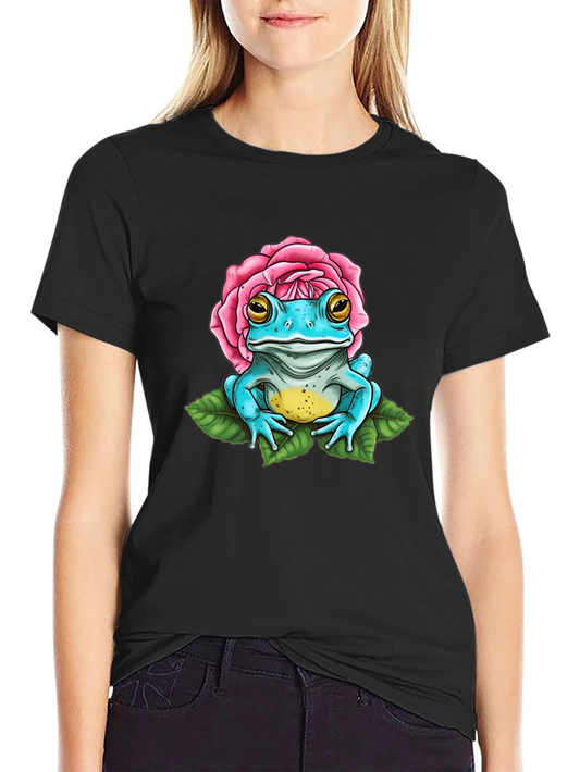 Frog in Rose T-Shirt - Quirky Graphic Tee