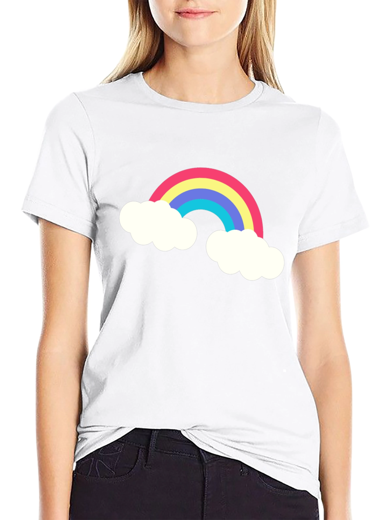 Rainbow Cloud Graphic Tee - Black Cotton T-Shirt