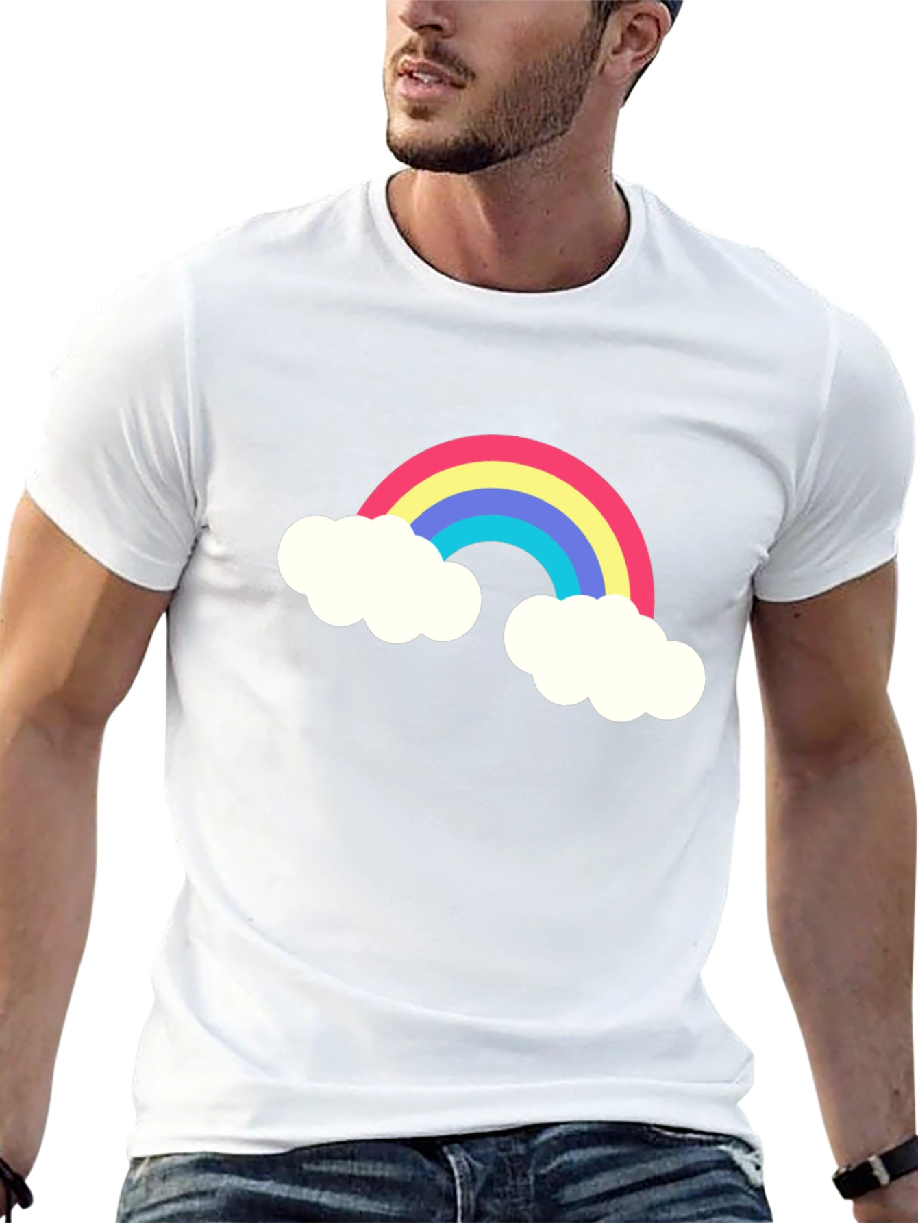 Rainbow Cloud Graphic Tee - Black Cotton T-Shirt