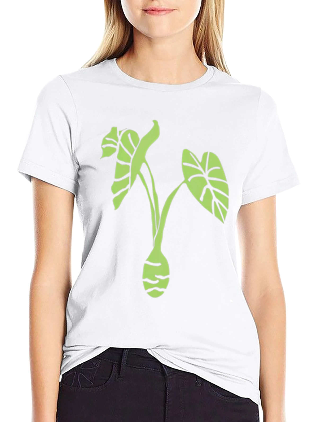Black T-Shirt with Green Plant Design