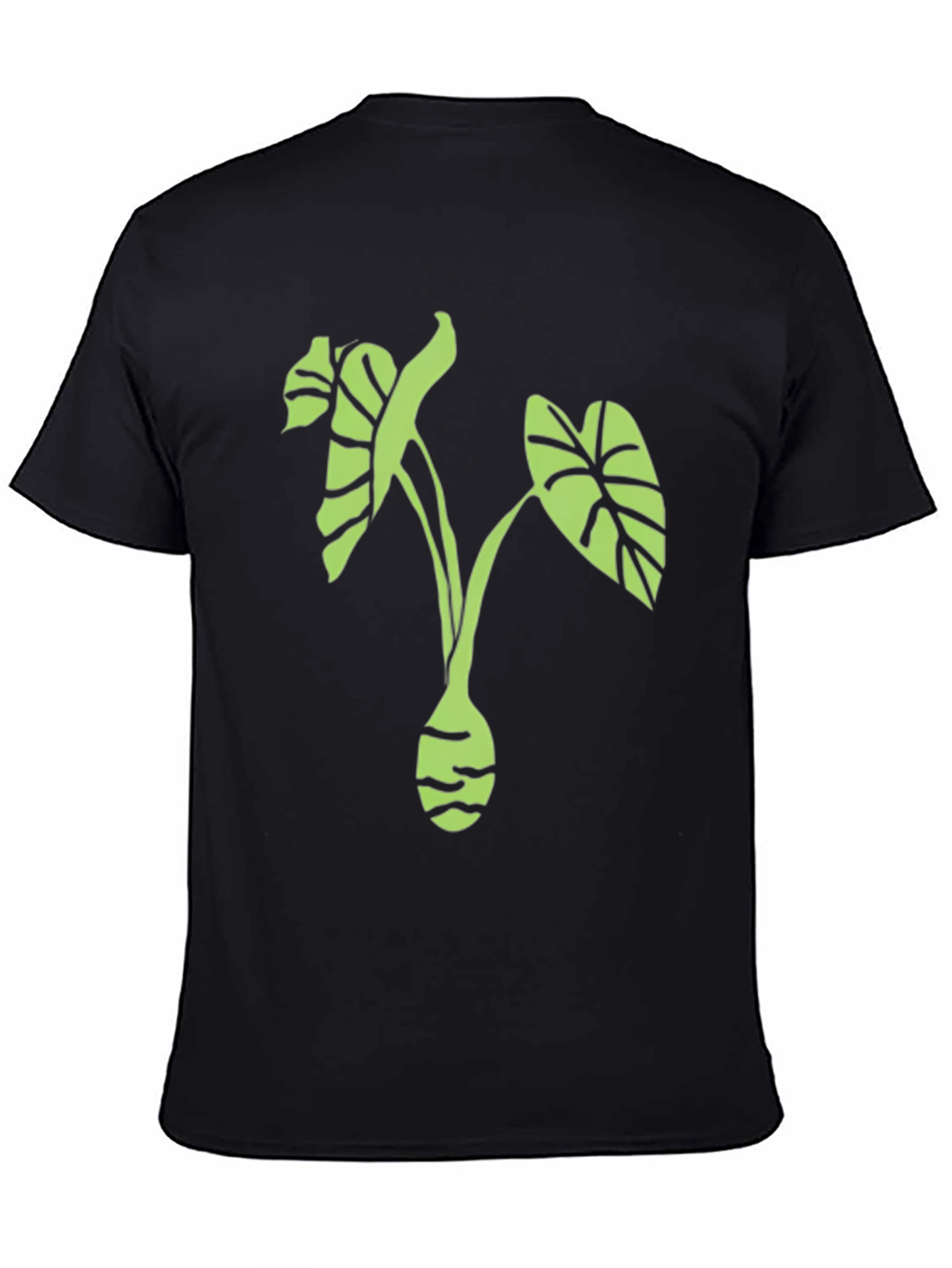 Black T-Shirt with Green Plant Design