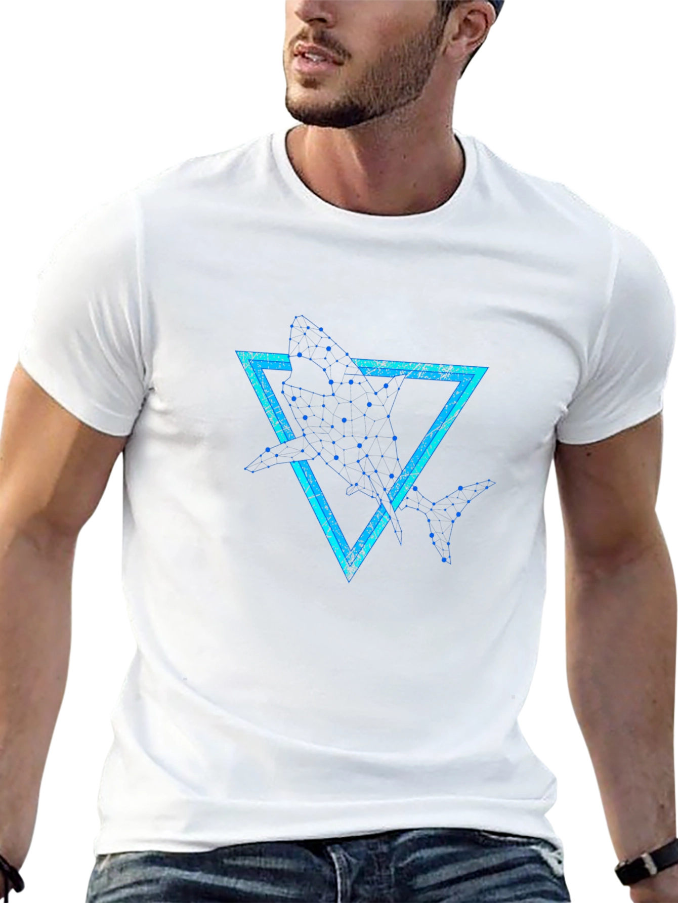 Geometric Shark Graphic Tee - Stylish Black T-Shirt