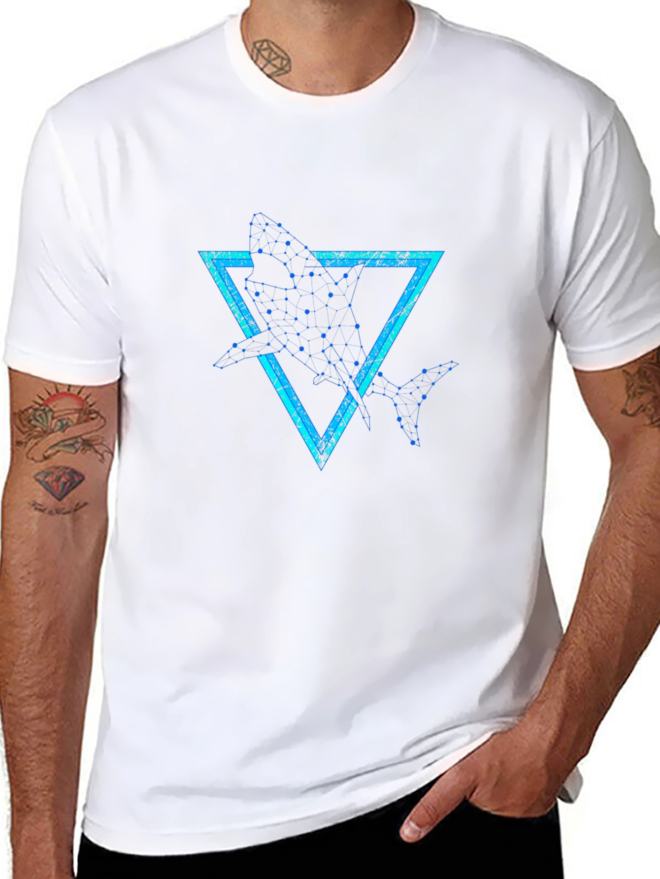 Geometric Shark Graphic Tee - Stylish Black T-Shirt