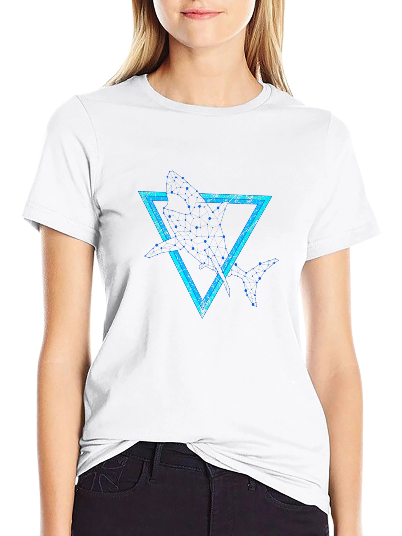 Geometric Shark Graphic Tee - Stylish Black T-Shirt