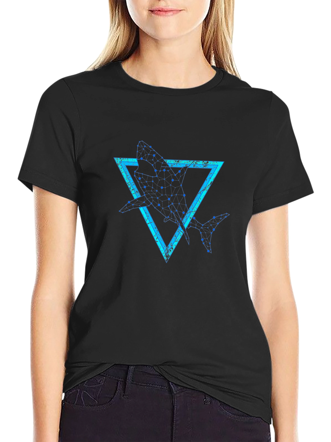 Geometric Shark Graphic Tee - Stylish Black T-Shirt