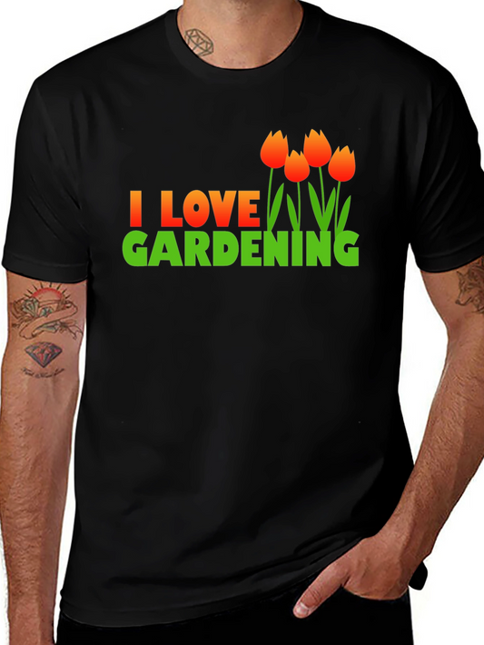 I Love Gardening T-Shirt - Floral Design Black Cotton