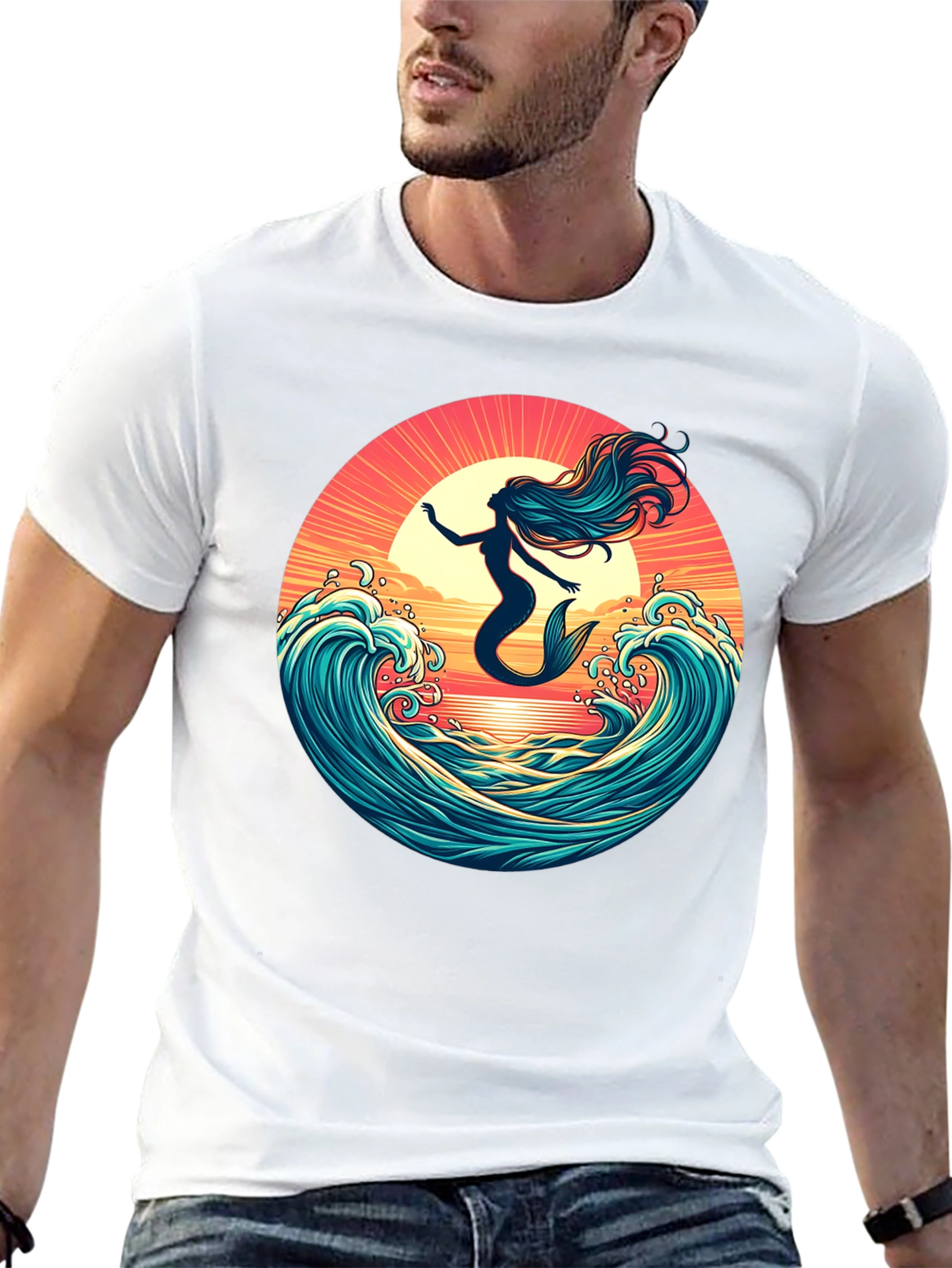 Mermaid Sunset Wave Graphic Tee
