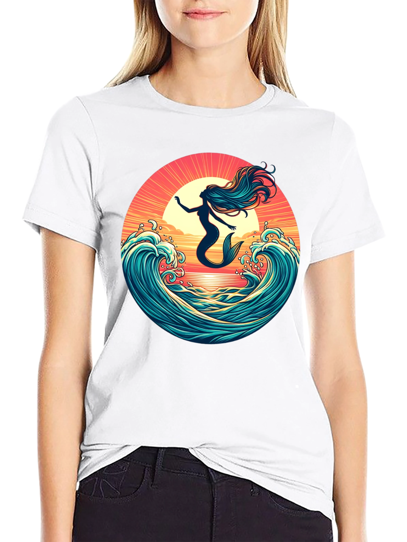Mermaid Sunset Wave Graphic Tee
