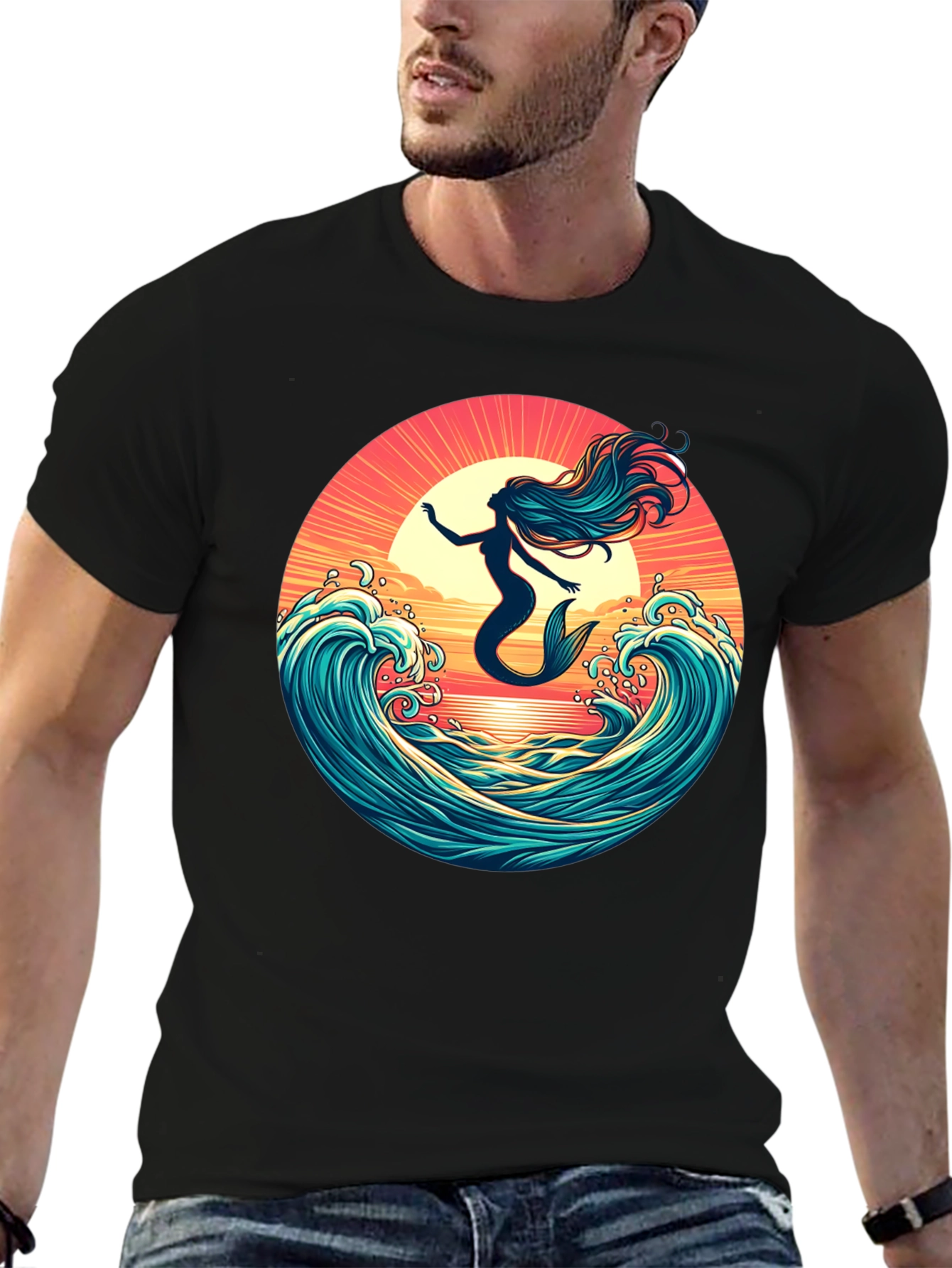 Mermaid Sunset Wave Graphic Tee