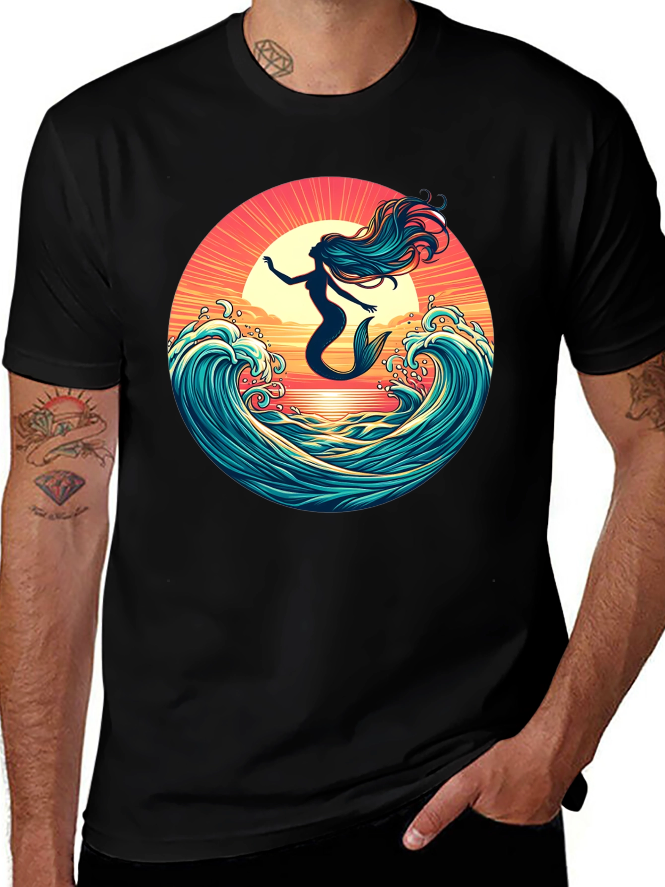 Mermaid Sunset Wave Graphic Tee