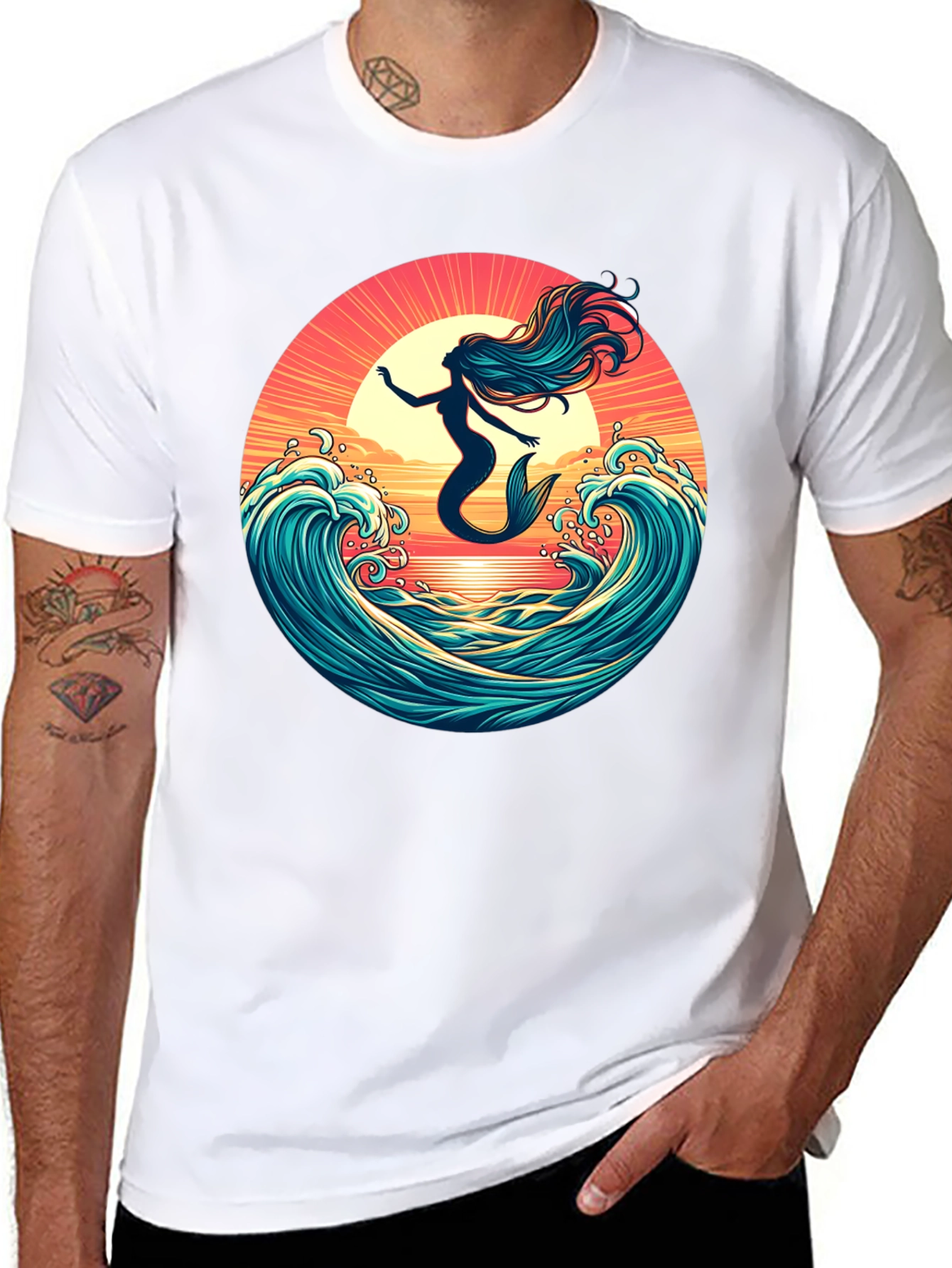 Mermaid Sunset Wave Graphic Tee