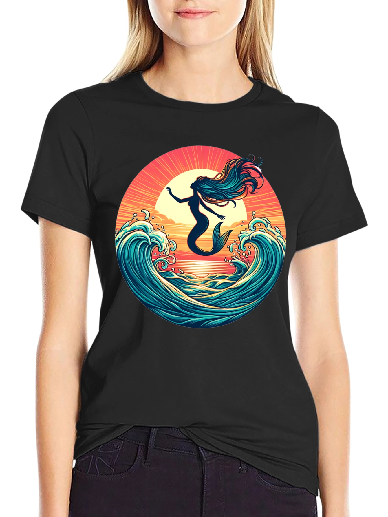 Mermaid Sunset Wave Graphic Tee