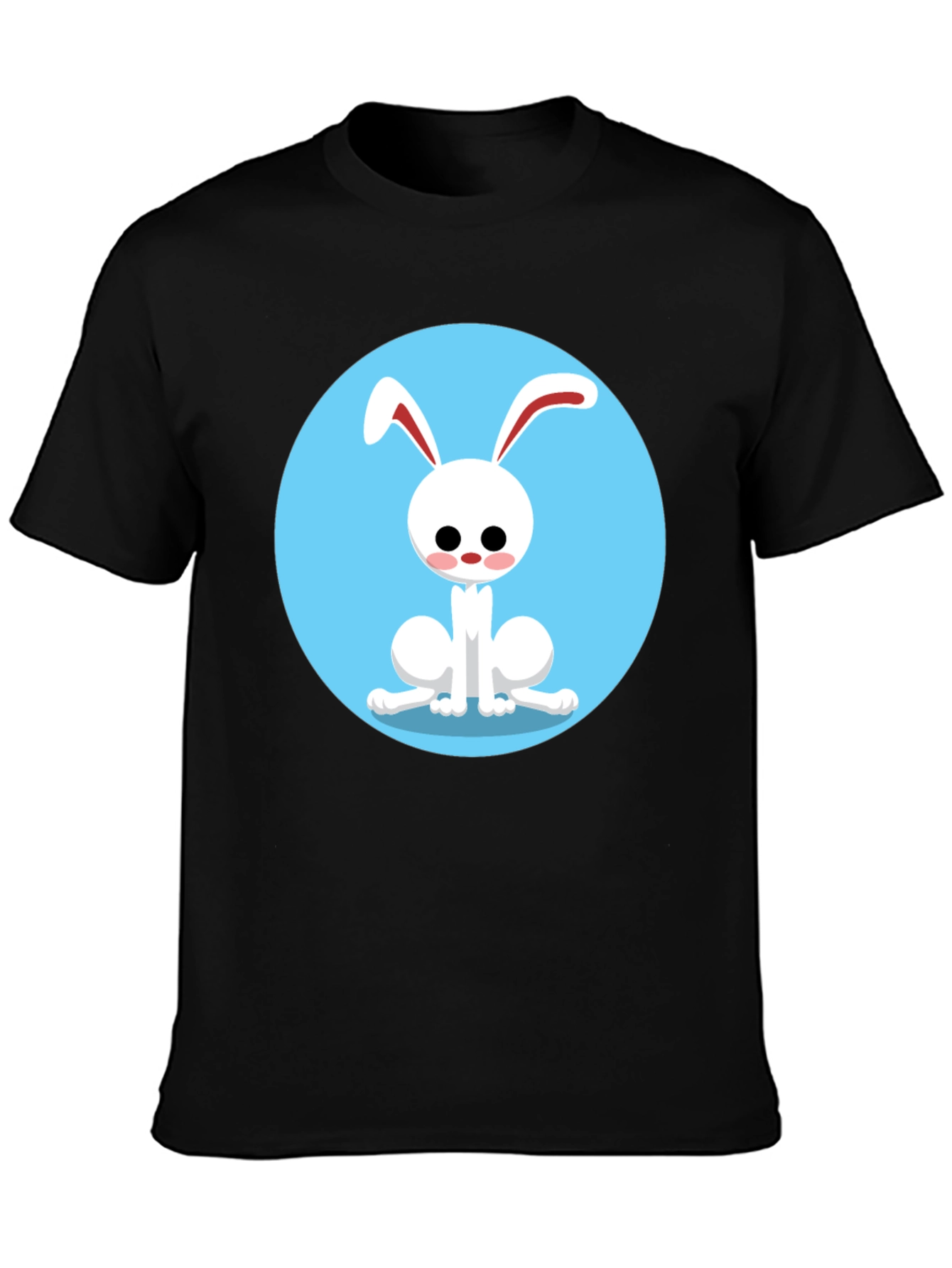 Cute Cartoon Rabbit Graphic Tee - Black