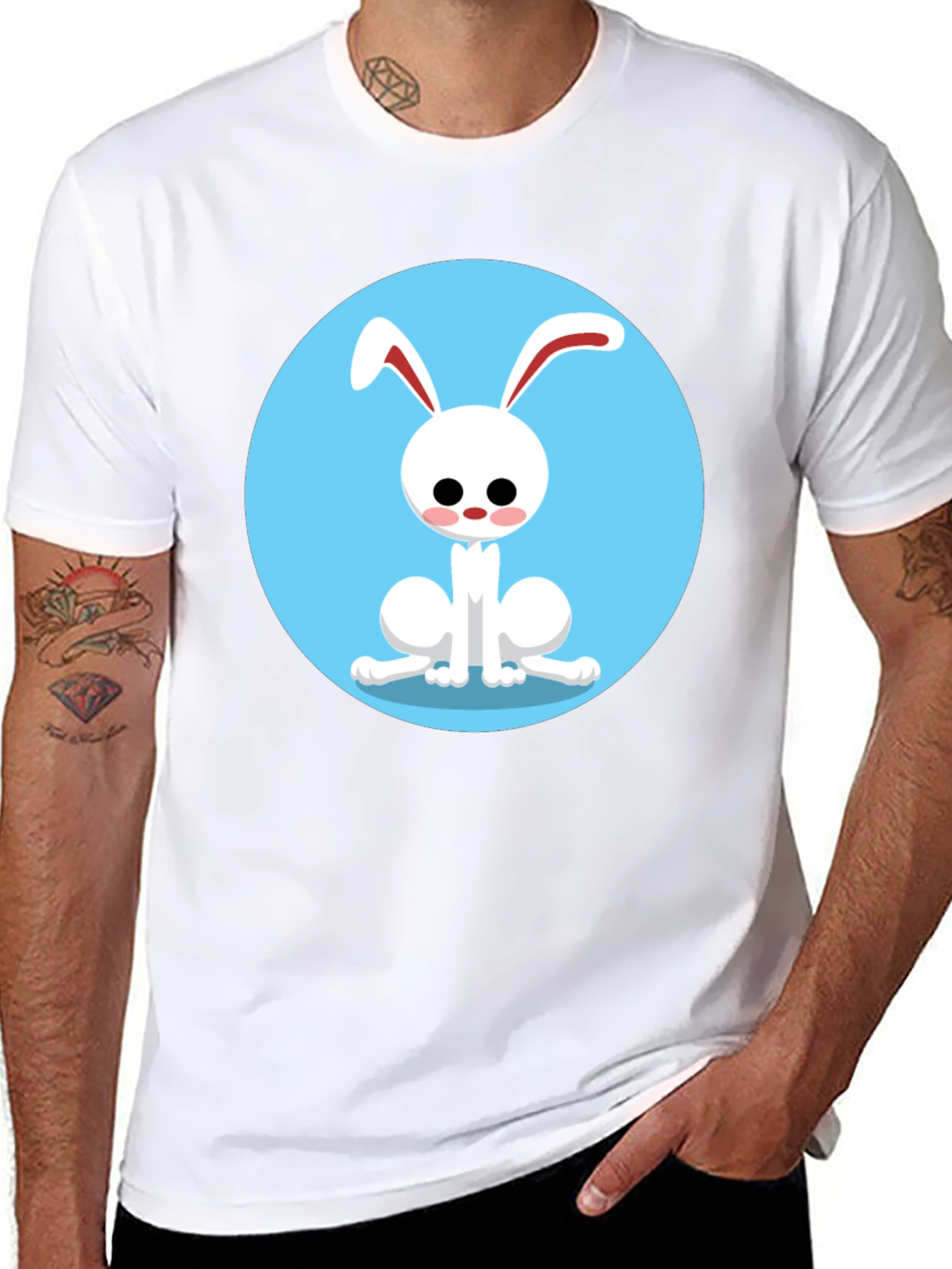 Cute Cartoon Rabbit Graphic Tee - Black