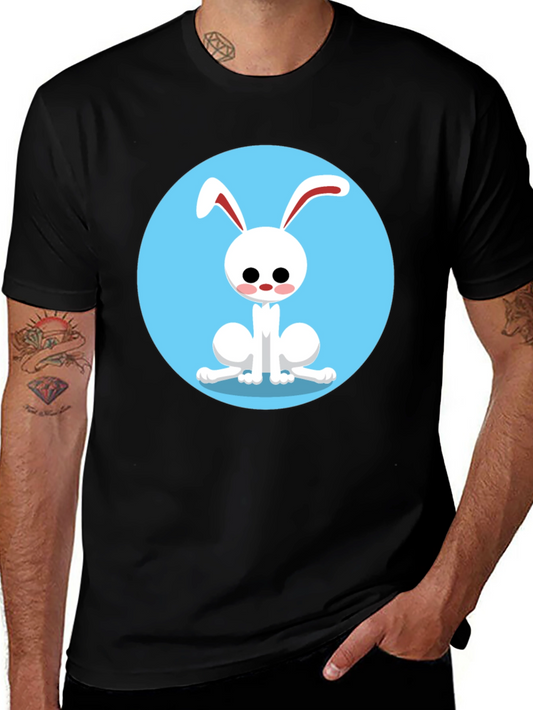 Cute Cartoon Rabbit Graphic Tee - Black