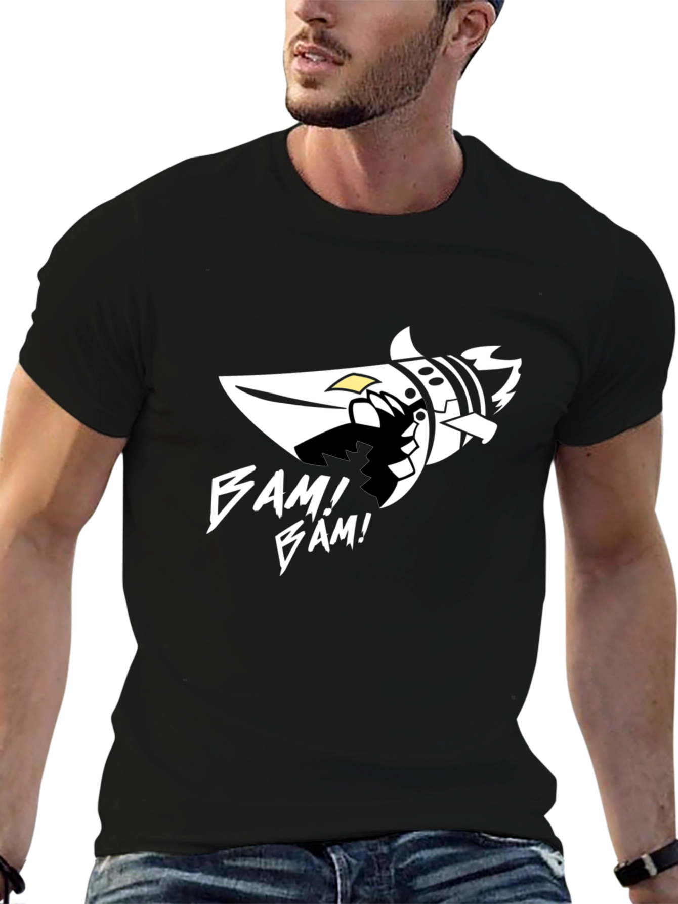 Bam! Bam! Graphic Tee - Black Cotton Blend T-Shirt