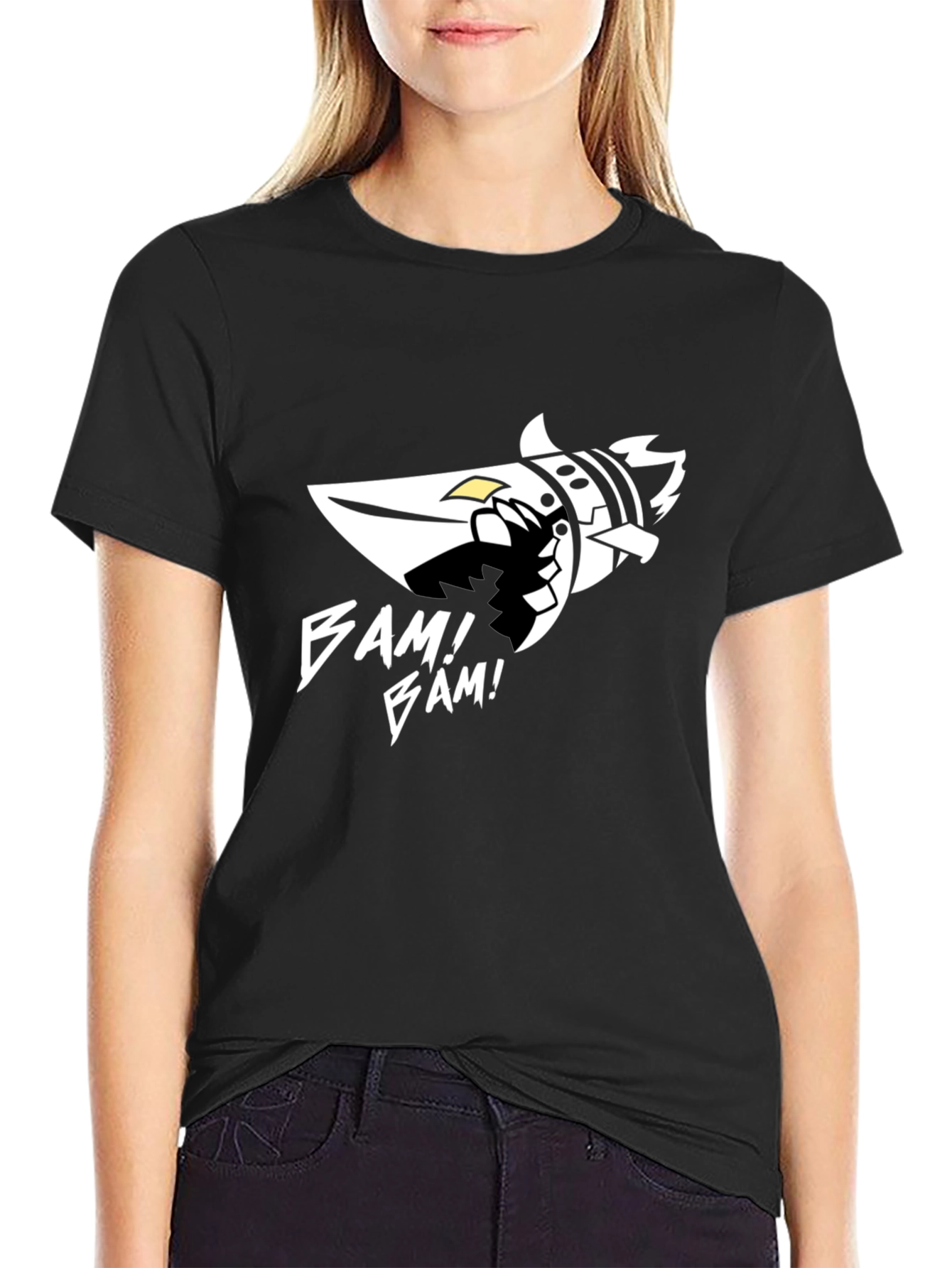 Bam! Bam! Graphic Tee - Black Cotton Blend T-Shirt