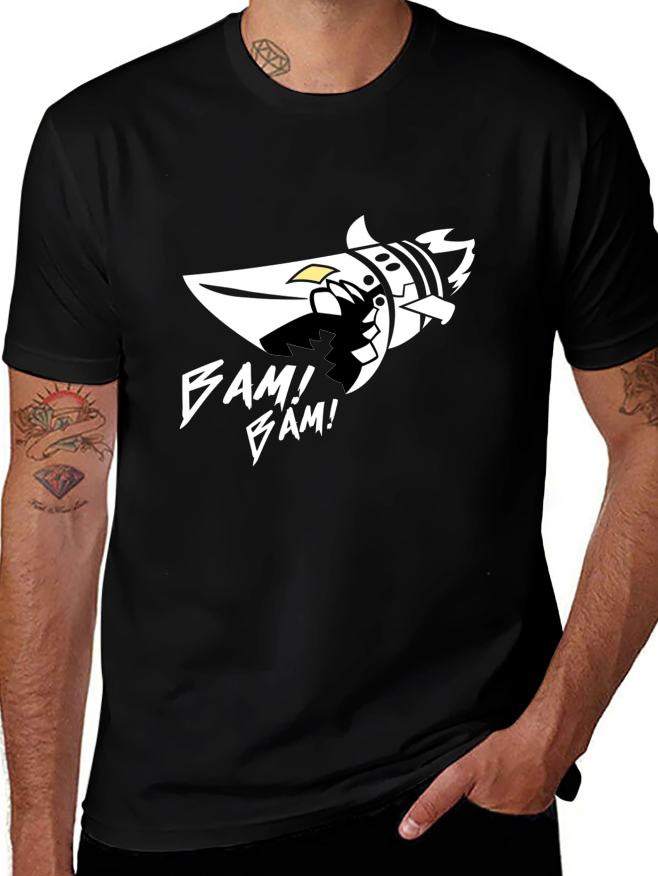 Bam! Bam! Graphic Tee - Black Cotton Blend T-Shirt