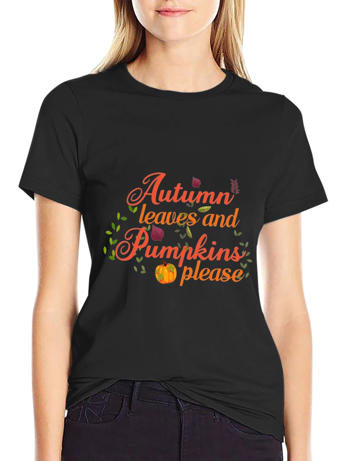 Autumn Leaves and Pumpkins Please Graphic Tee