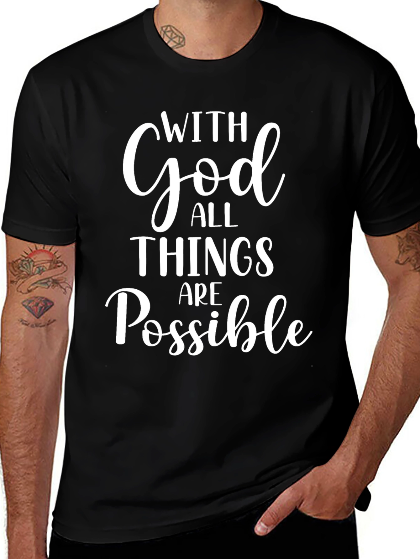 With God All Things Are Possible Black Tee Shirt