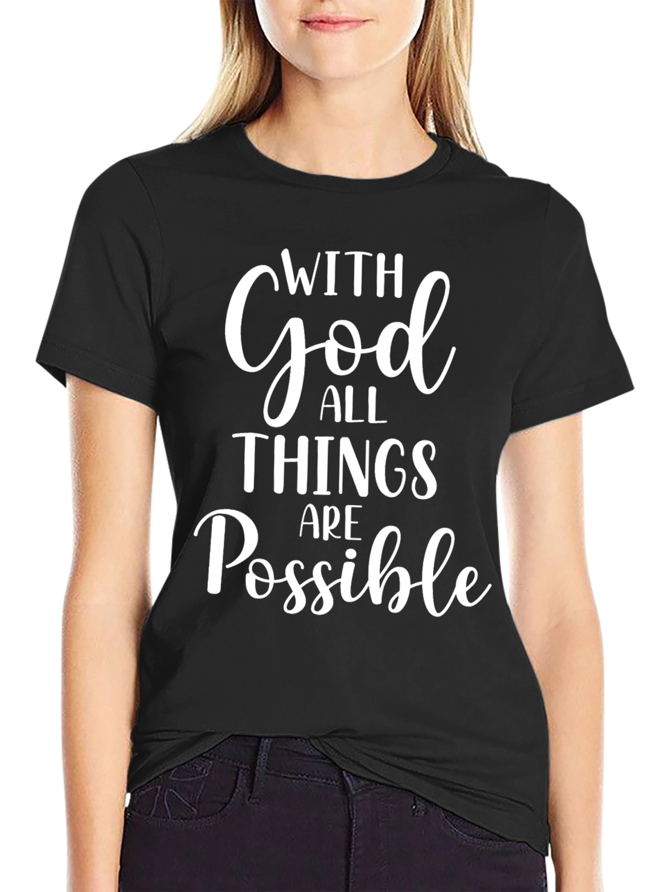 With God All Things Are Possible Black Tee Shirt