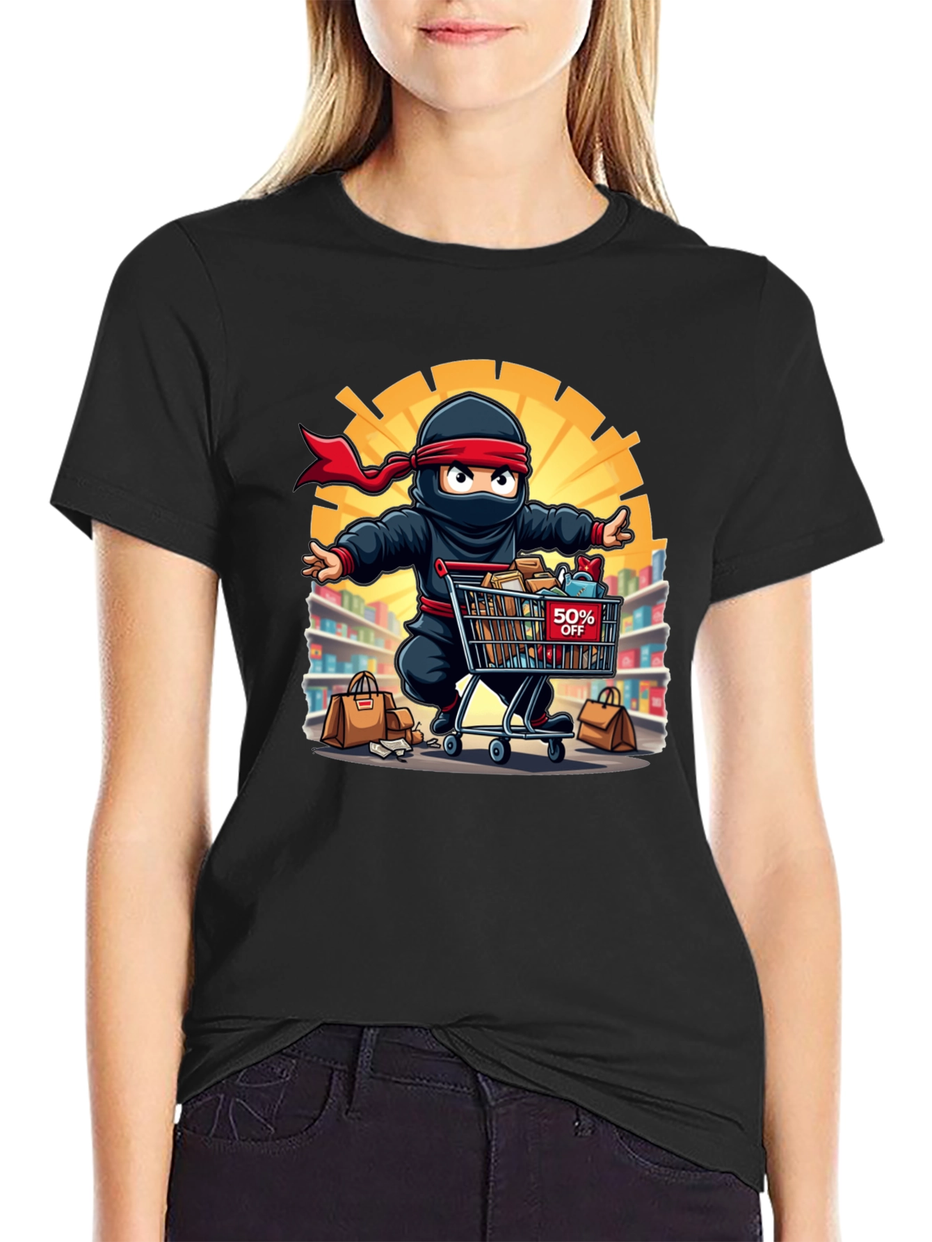 Ninja Shopper Black T-Shirt - 50% Off