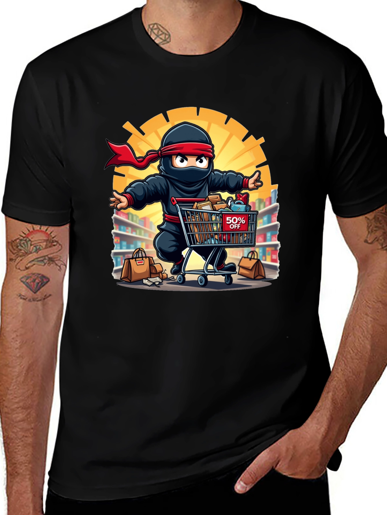 Ninja Shopper Black T-Shirt - 50% Off