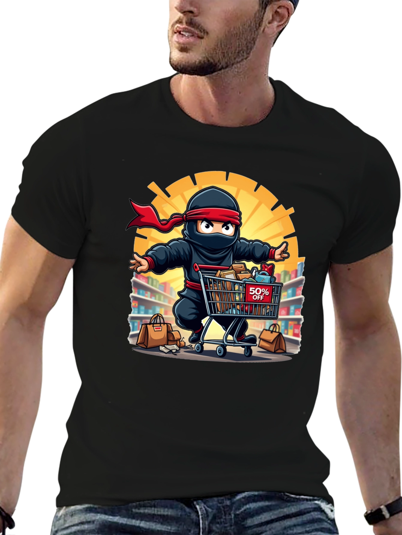 Ninja Shopper Black T-Shirt - 50% Off