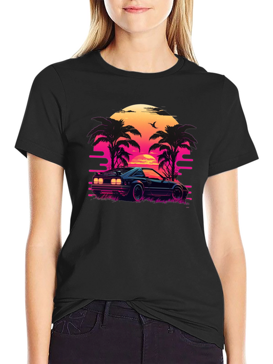 Retro Sunset Ride Black Tee