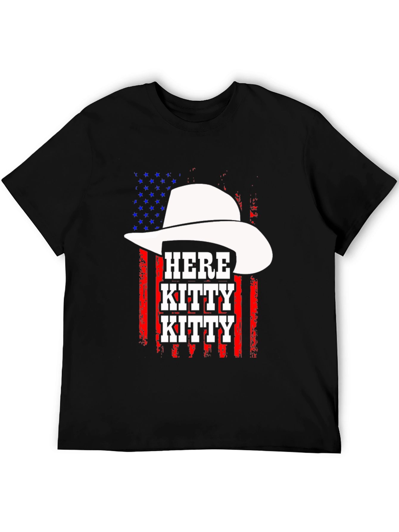 Here Kitty Kitty Cowboy USA Flag T-Shirt