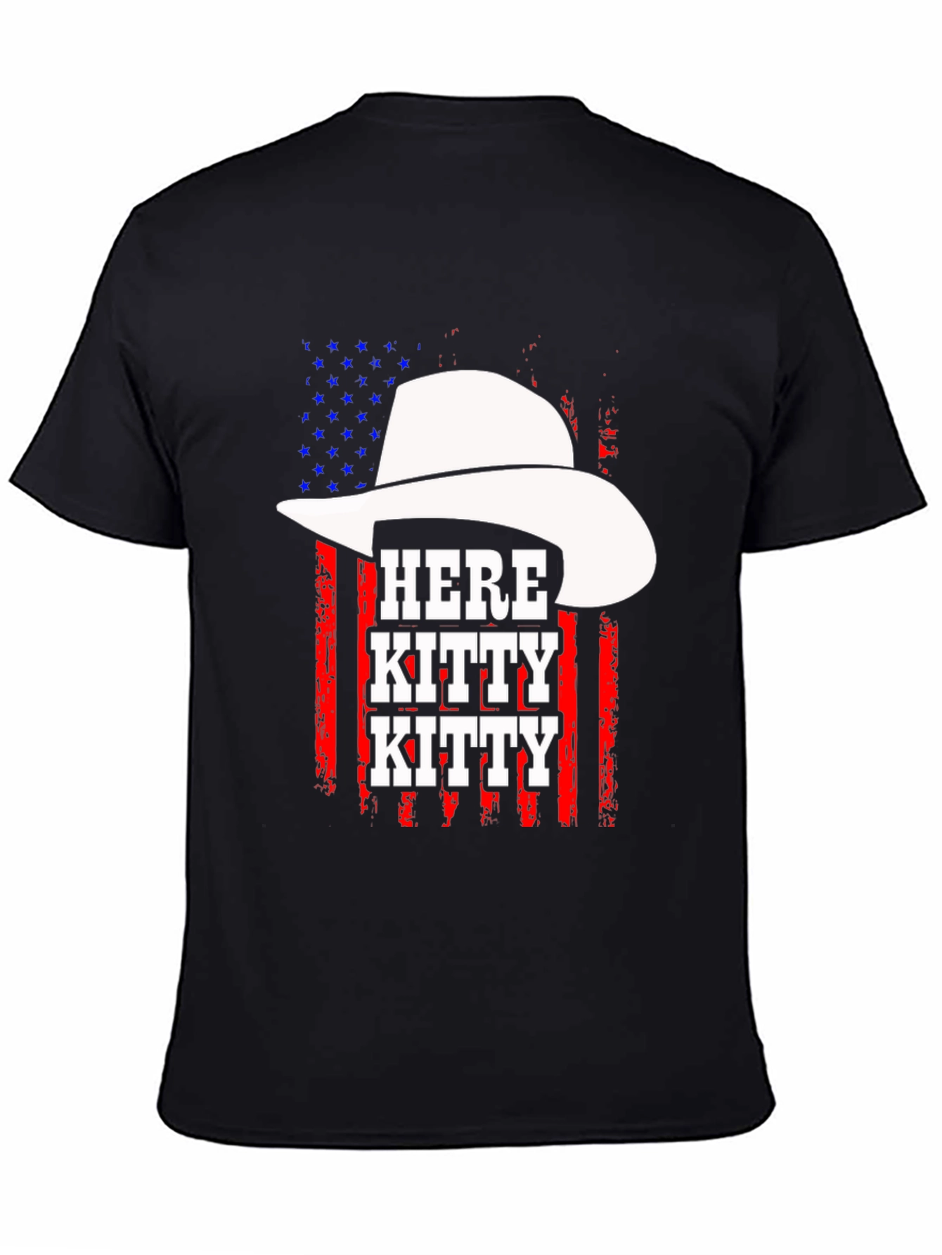 Here Kitty Kitty Cowboy USA Flag T-Shirt