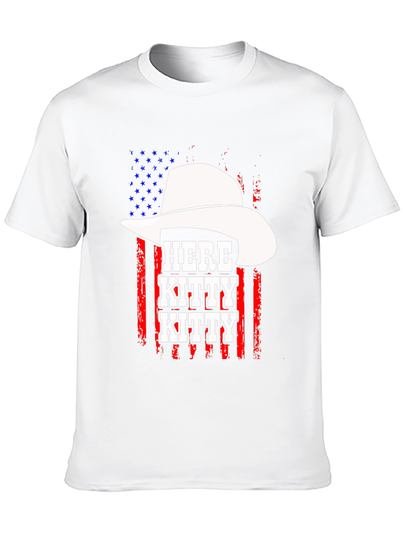 Here Kitty Kitty Cowboy USA Flag T-Shirt