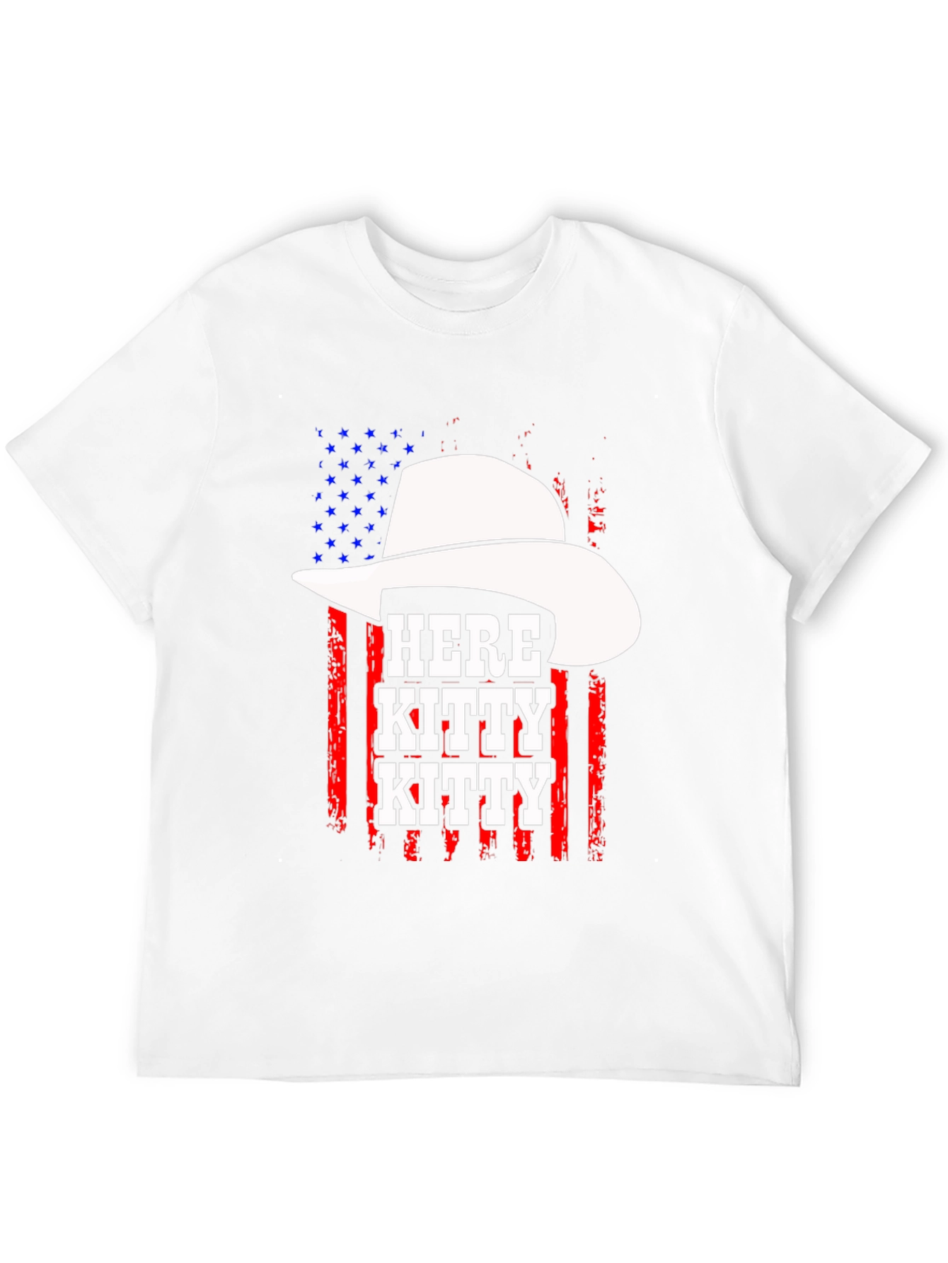 Here Kitty Kitty Cowboy USA Flag T-Shirt