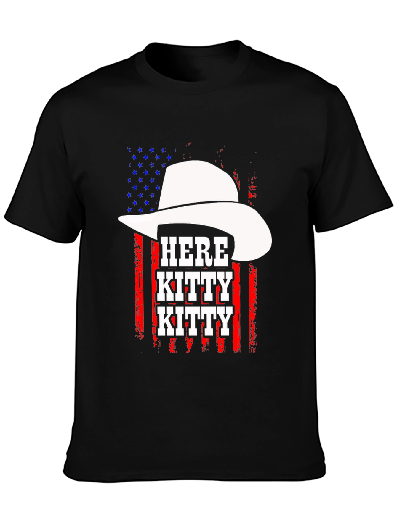 Here Kitty Kitty Cowboy USA Flag T-Shirt