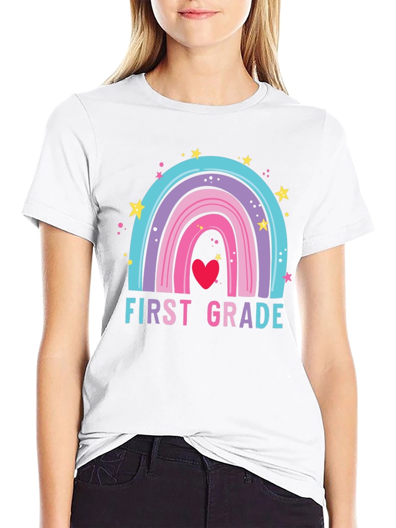 First Grade Rainbow Heart T-Shirt