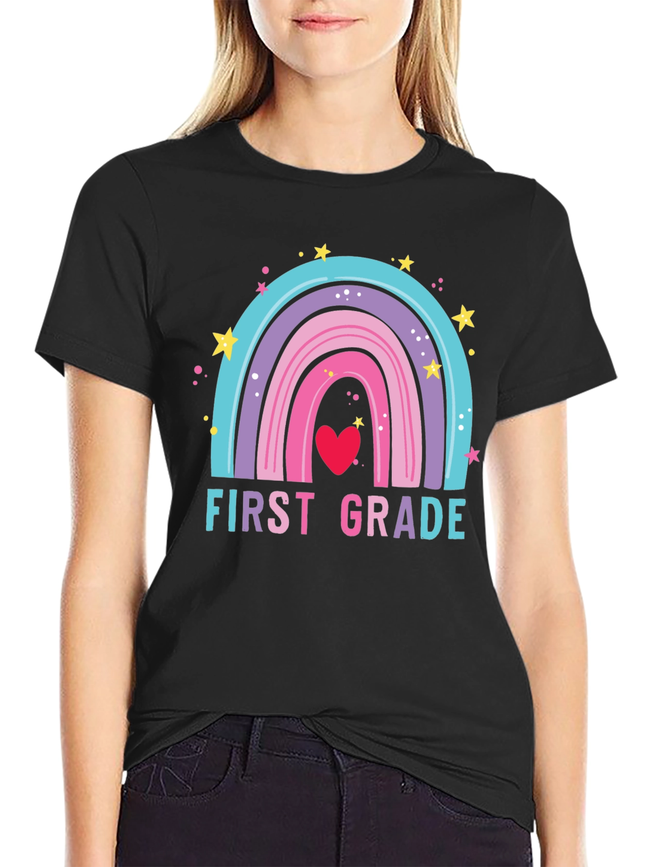 First Grade Rainbow Heart T-Shirt