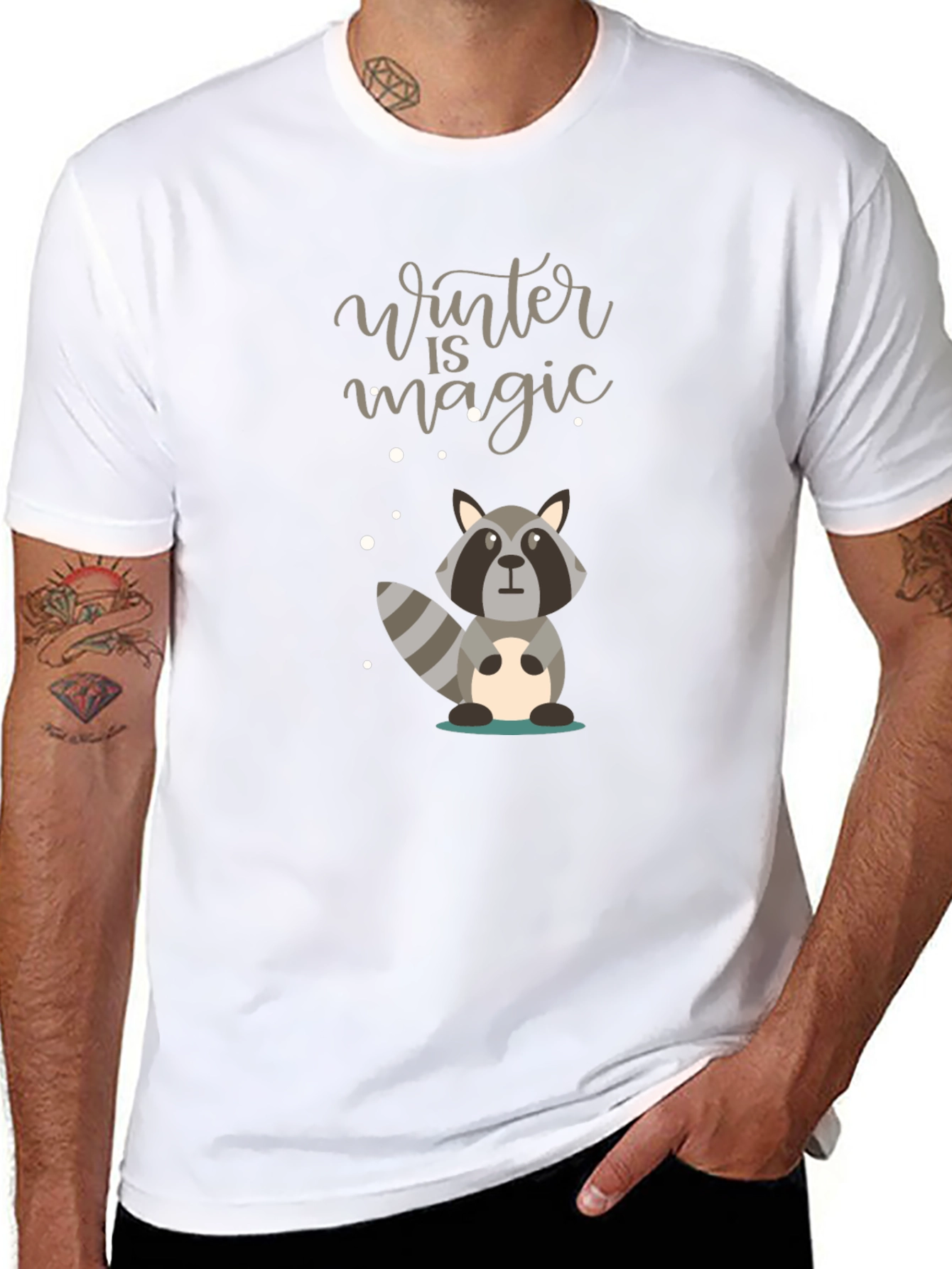 Winter Magic Raccoon Graphic Tee - Cozy Style