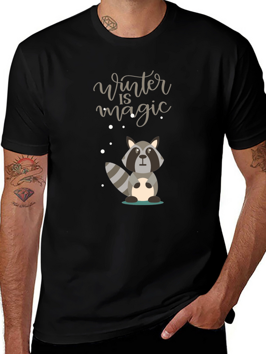 Winter Magic Raccoon Graphic Tee - Cozy Style