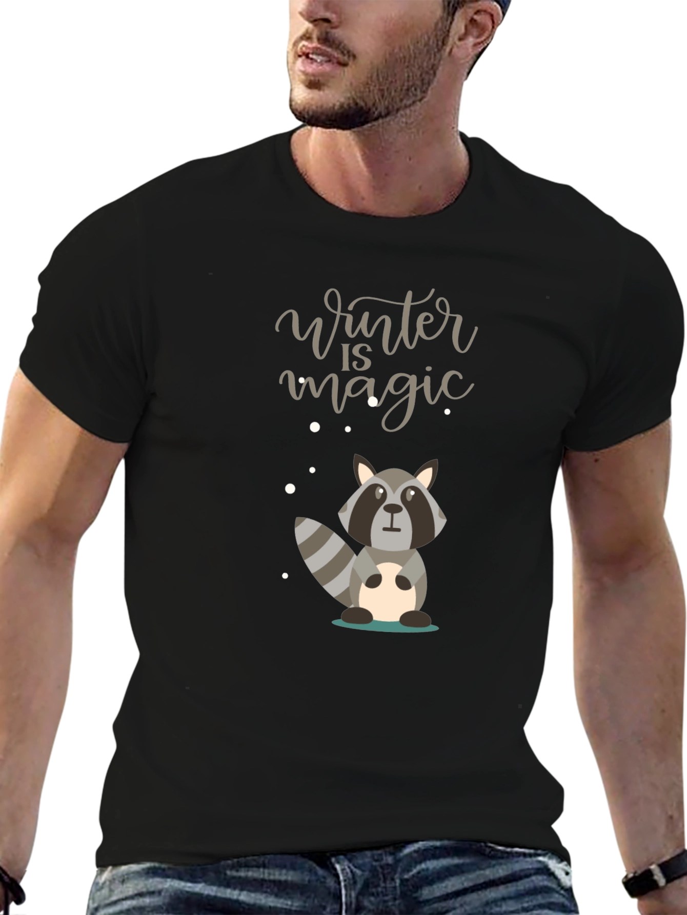 Winter Magic Raccoon Graphic Tee - Cozy Style