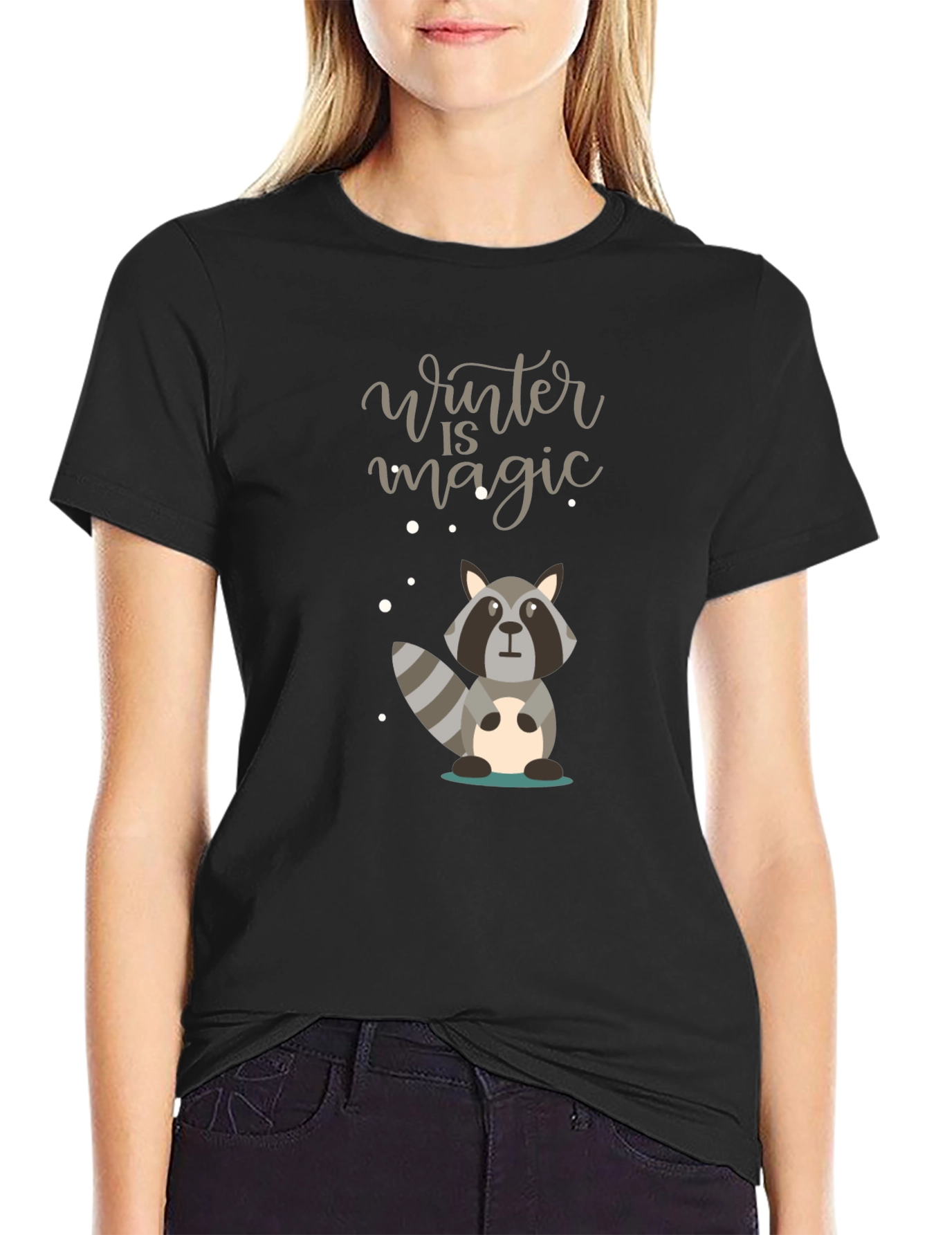 Winter Magic Raccoon Graphic Tee - Cozy Style