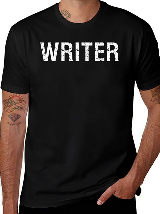 Writer Tee - Distressed Text Graphic T-Shirt