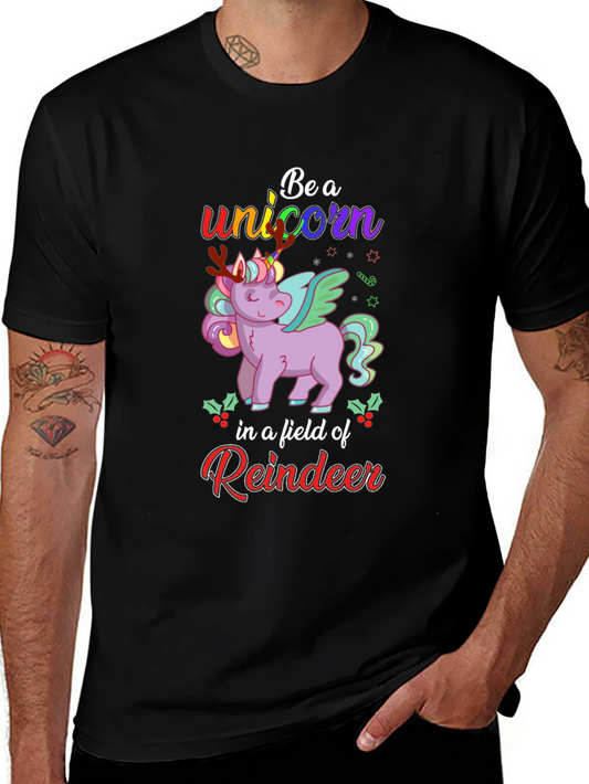 Unicorn Reindeer Graphic Tee Funny Holiday Shirt