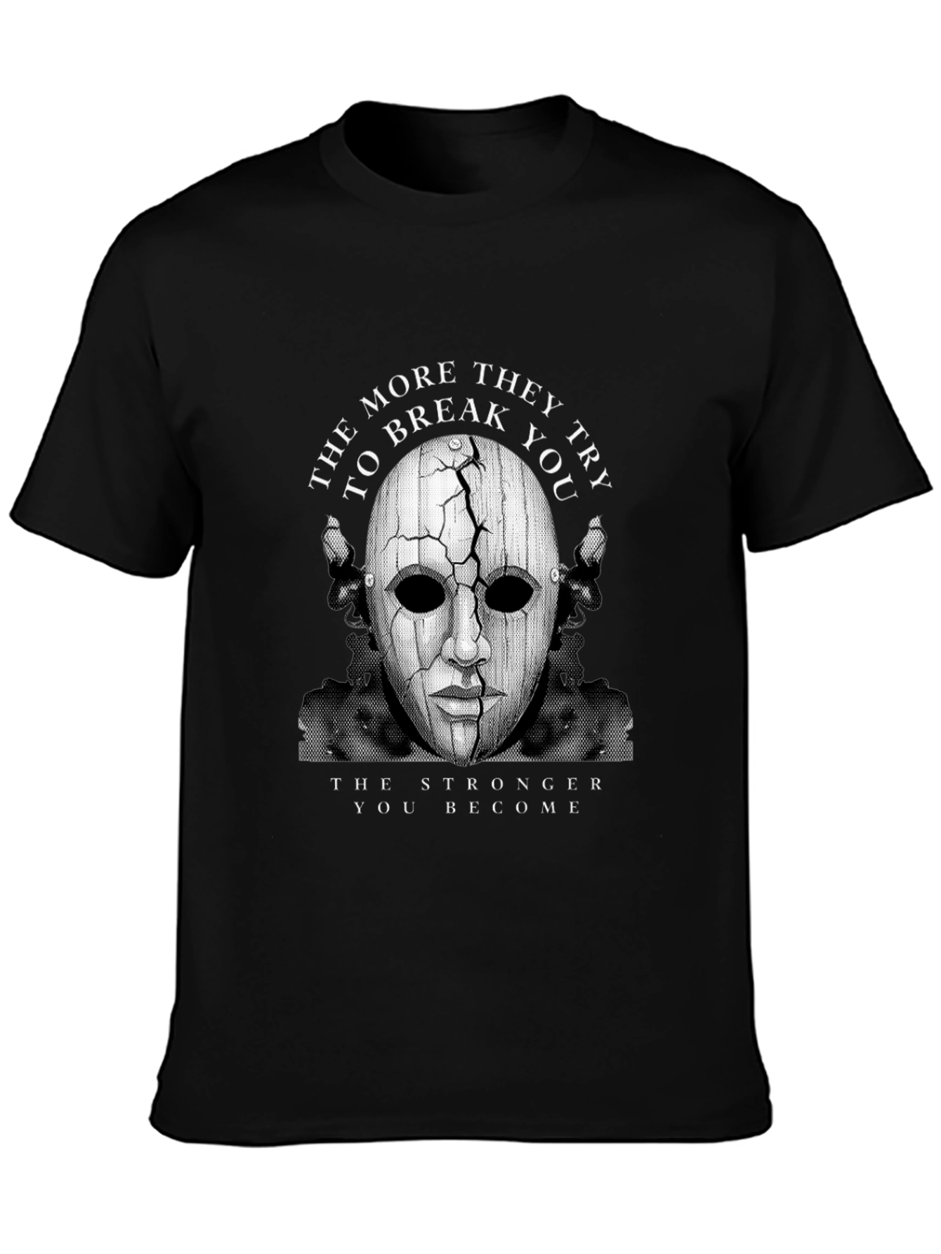 Cracked Mask Graphic T-Shirt - Strength Through Adversity