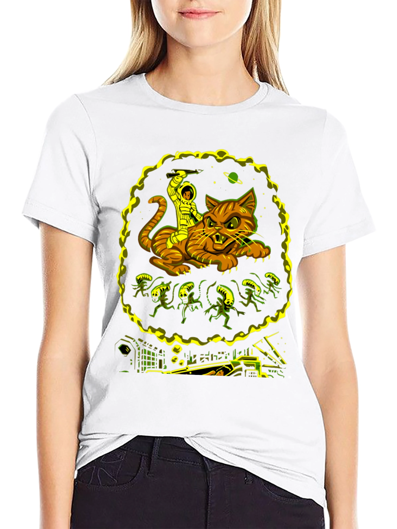 Cosmic Cat Rider Tee - Sci-Fi Graphic T-Shirt