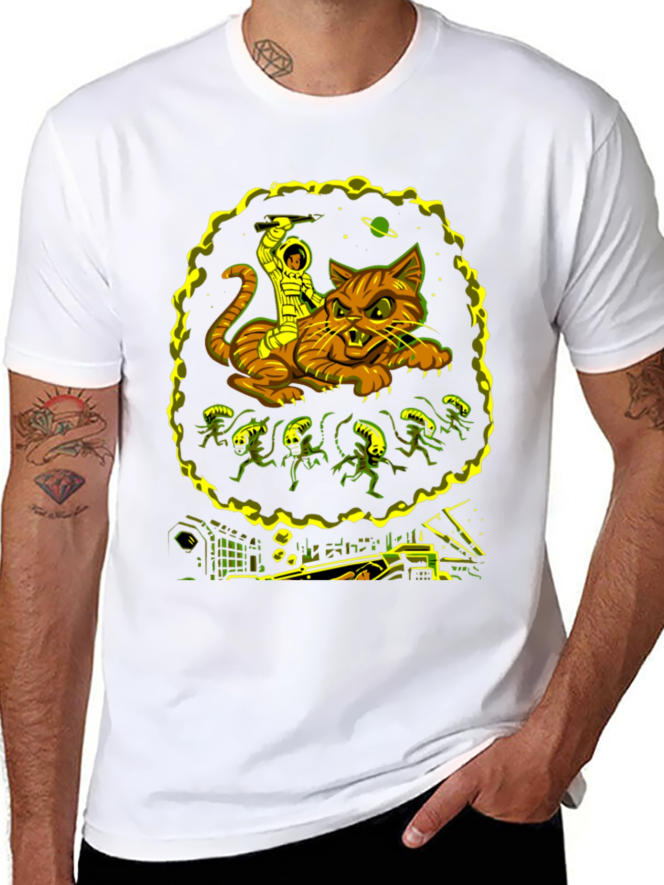 Cosmic Cat Rider Tee - Sci-Fi Graphic T-Shirt