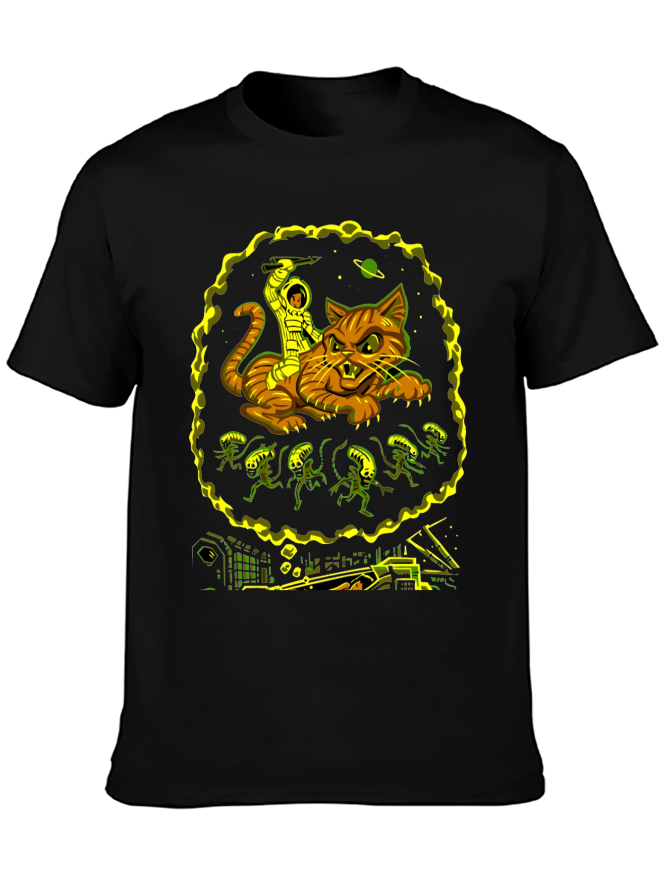 Cosmic Cat Rider Tee - Sci-Fi Graphic T-Shirt