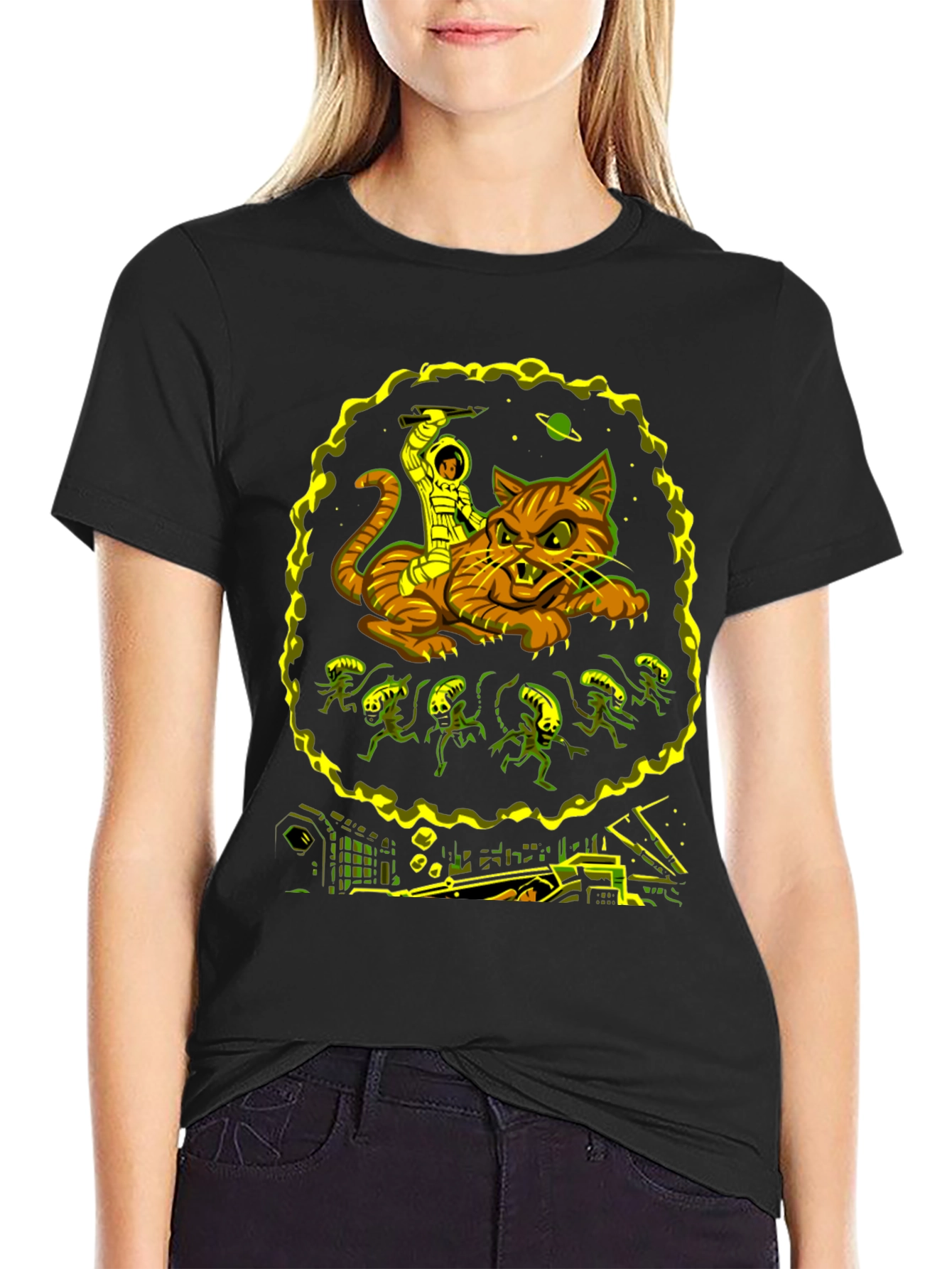 Cosmic Cat Rider Tee - Sci-Fi Graphic T-Shirt