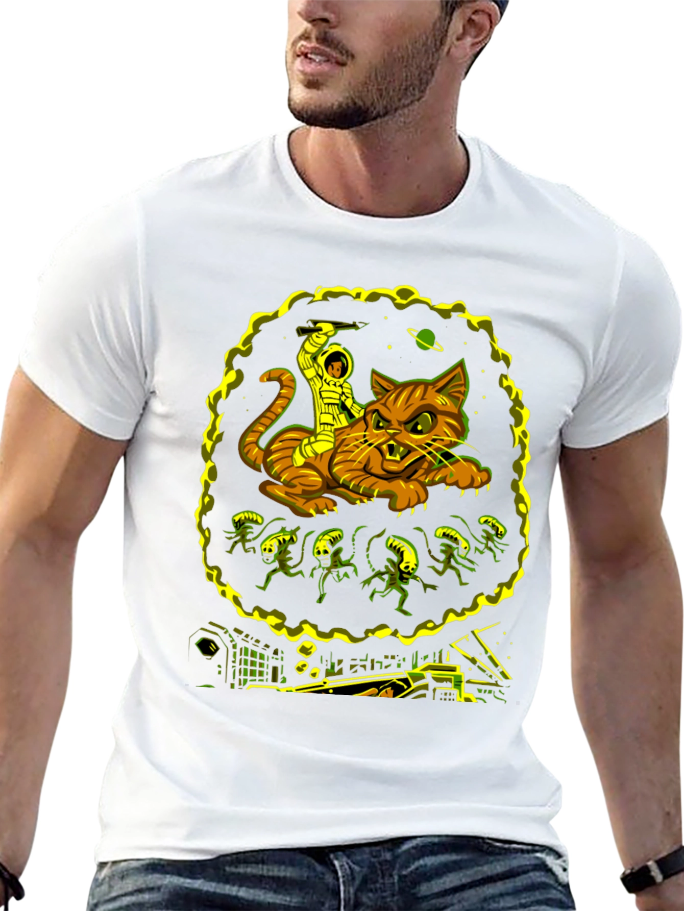Cosmic Cat Rider Tee - Sci-Fi Graphic T-Shirt