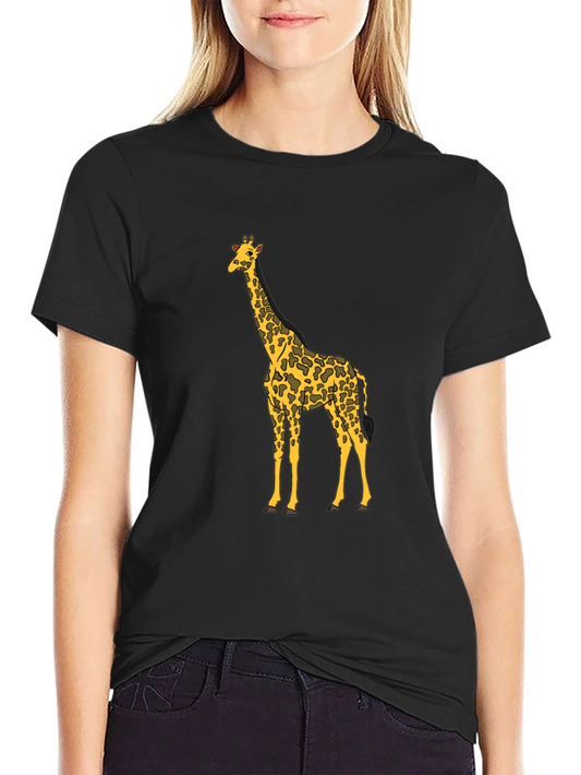 Giraffe Print Black T-Shirt Animal Lover Tee