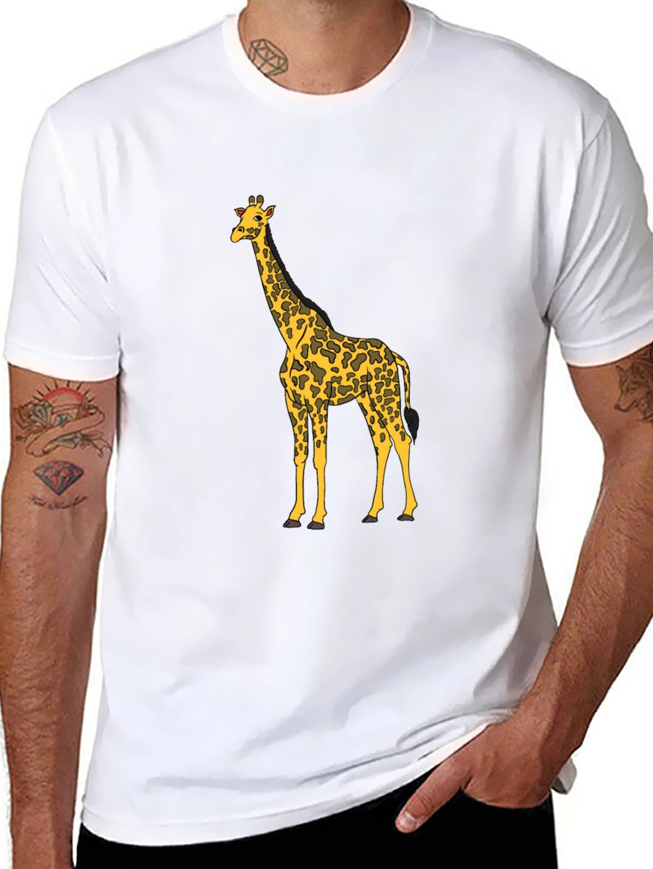 Giraffe Print Black T-Shirt Animal Lover Tee